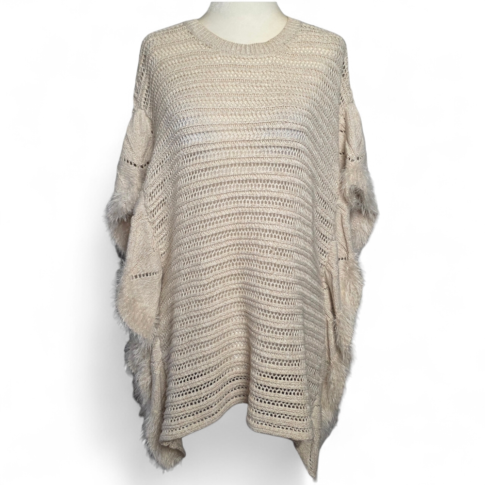 Shrinking Violet Cream Pullover Knit Top Poncho Style